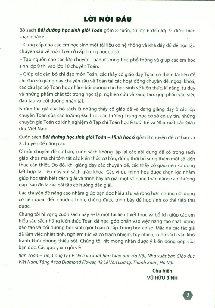 BỒI DƯỠNG HỌC SINH GIỎI TOÁN LỚP 6 - HÌNH HỌC (Dùng cho các bộ SGK mới)